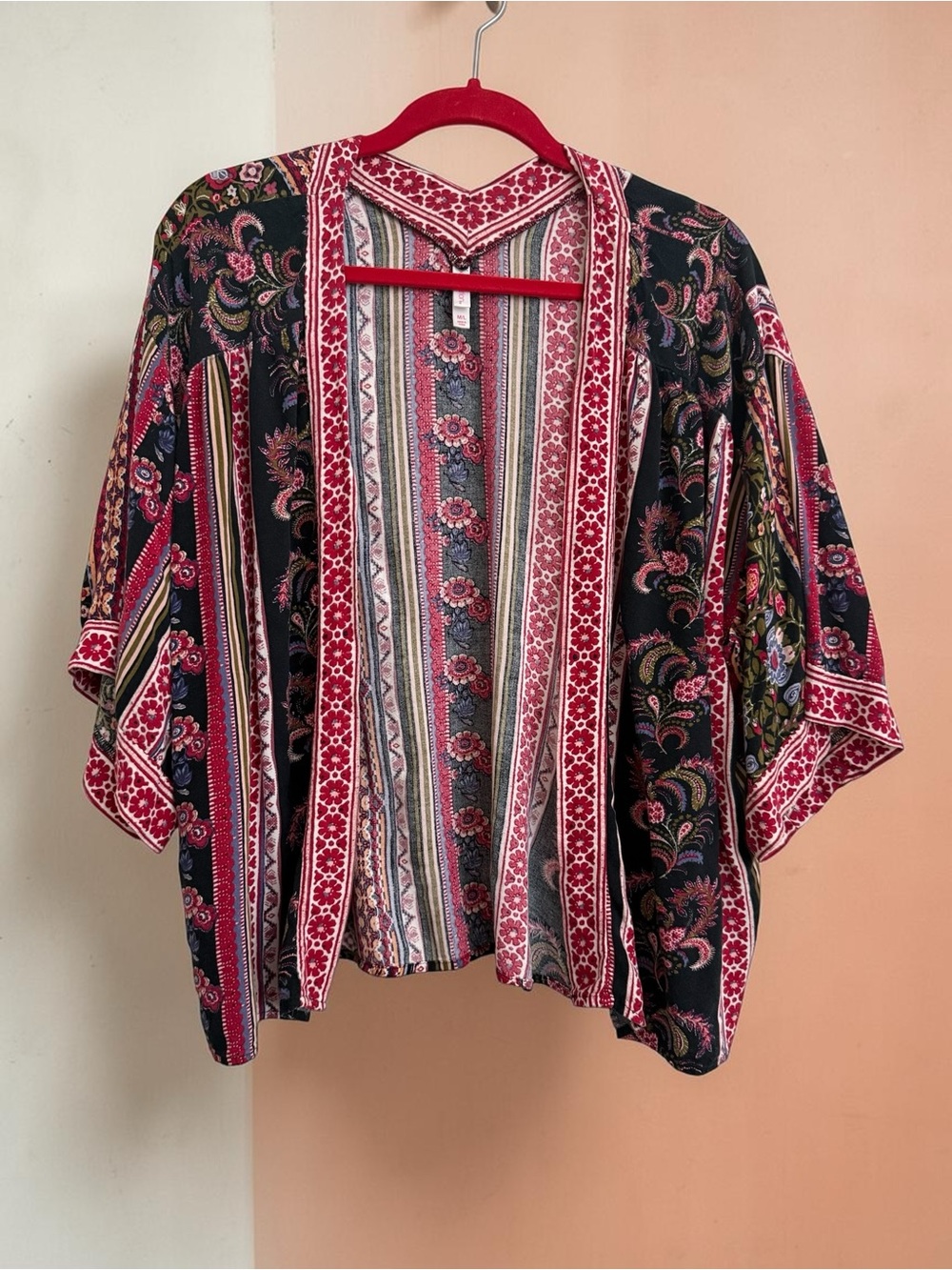 Xhilaration Red and Pink Striped Floral Boho Top